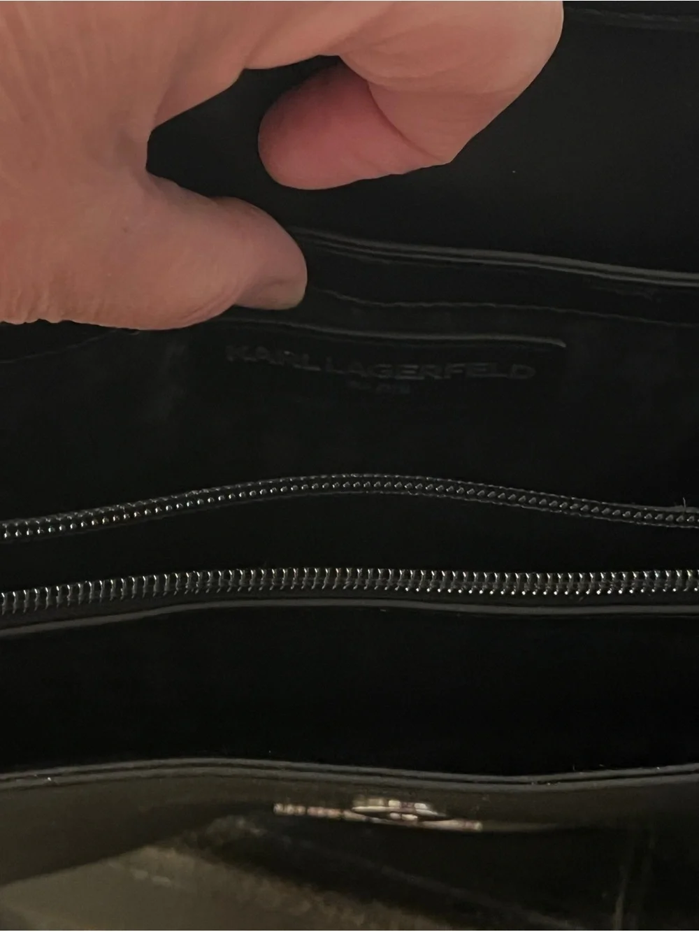 Karl Lagerfeld Black Structured Crossbody Satchel with Top Handle and Bow Accent